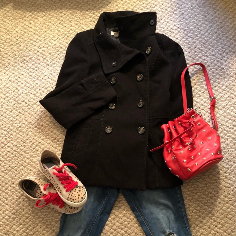 Black Double Breasted Peacoat